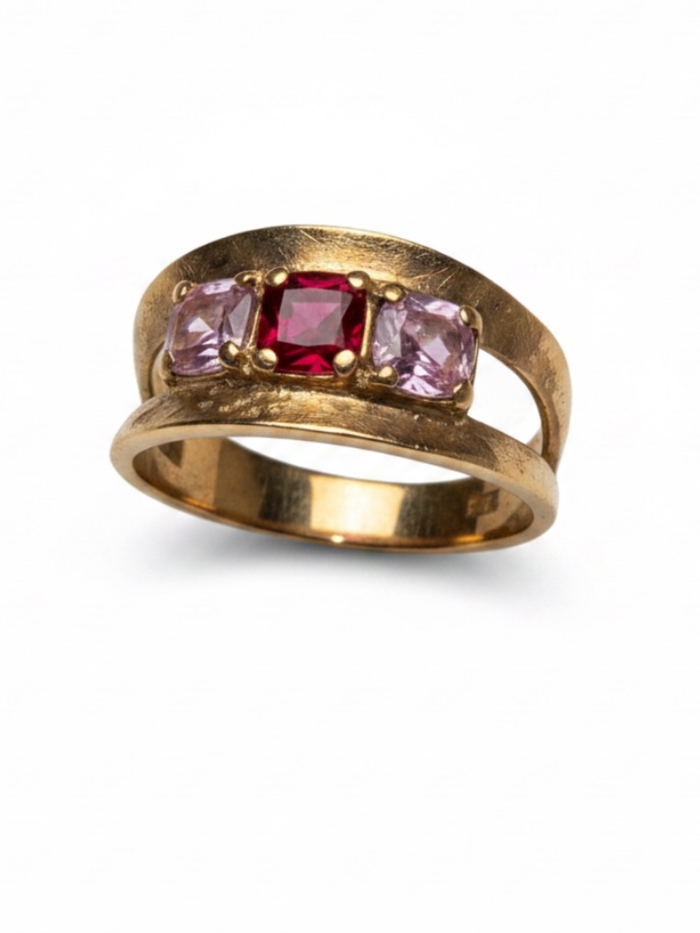 Vintage 10k Gold Elegant Ruby Amethyst Gemstone Birthstone Ring Size 6/7